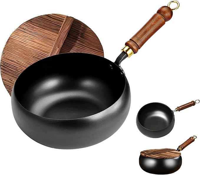Handmade Large Iron Wok-Deep Flat Bottom Belly Pot,Non-Stick Uncoated Cooking Pan for Household Kitchen