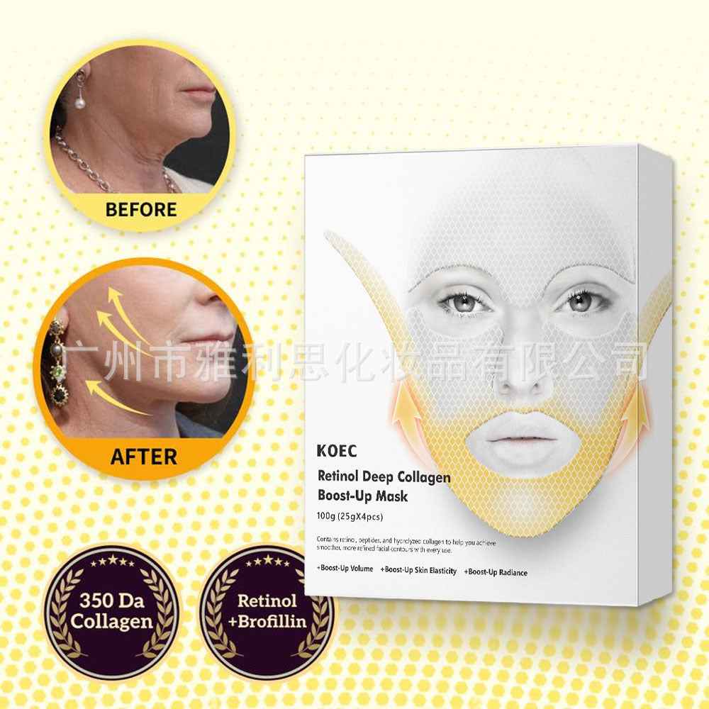 KOEC Retinol Collagen Face Mask, 4-Piece Deep Moisturizing & Skin Tightening Facial Sheet for Glowing, Youthful Skin