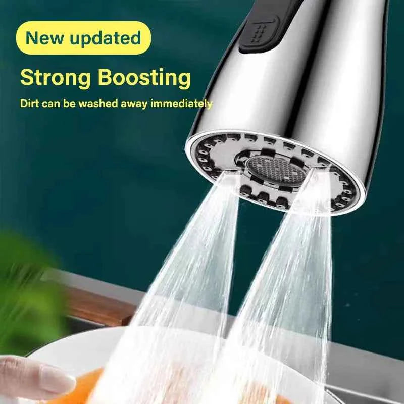 3-in-1 Kitchen Faucet Extender Universal 360° Rotating Pull-Out Tap with Multi-Mode Spray & Strong Water Pressure Booster - Kitchen Sink Accessories
