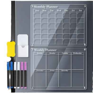 Magnetic Transparent Refrigerator Calendar Reusable Dry Erase Weekly Planner Board for Meal Planning & Home Organization