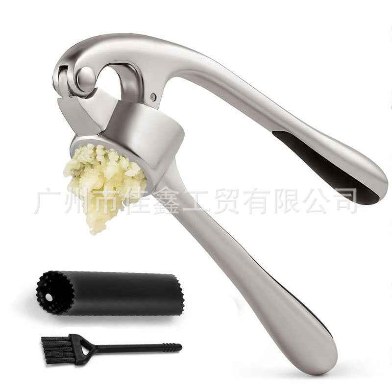 Manual Garlic Press & Peeler Set Heavy-Duty Zinc Alloy, Nickel-Plated Stainless Steel Garlic Crusher for Easy Kitchen Use