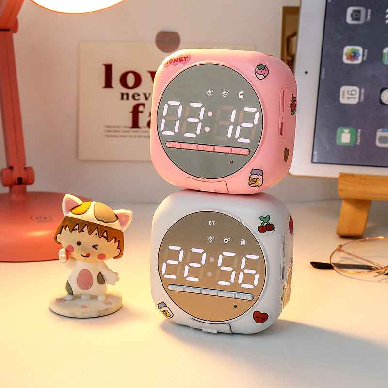 Mini Bluetooth Home Alarm Clock Speaker-High Volume Outdoor Subwoofer, Cute Cartoon Girl Design, Multi-Function Small Sound Device