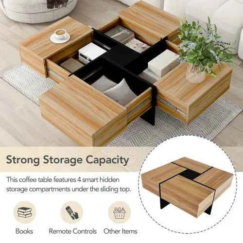 Unique Coffee Table with 4 Hidden Storage Compartments Modern Living Room Center Table with Smart Storage Design