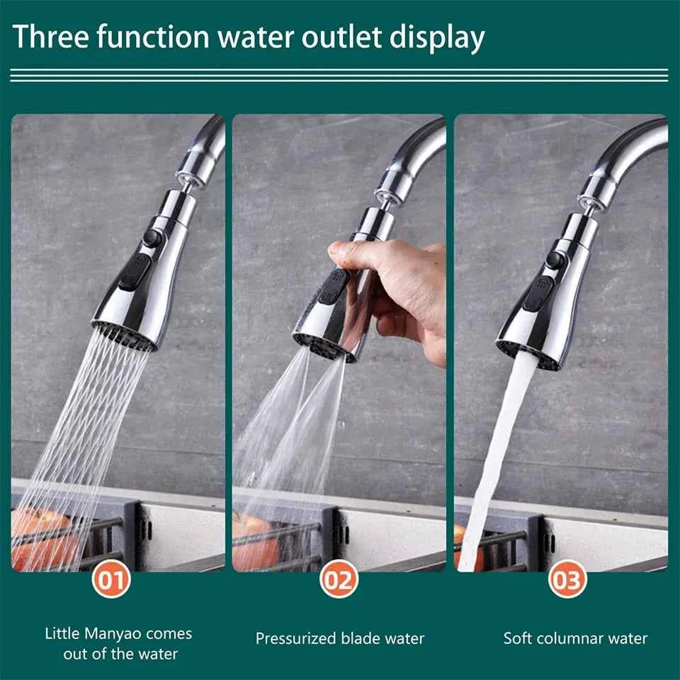3-in-1 Kitchen Faucet Extender Universal 360° Rotating Pull-Out Tap with Multi-Mode Spray & Strong Water Pressure Booster - Kitchen Sink Accessories