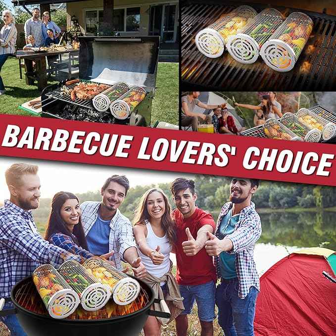 BBQ Cage Barrel Portable Rotating Stainless Steel Smoker Grill for Outdoor BBQ, Charcoal & Gas Cooking