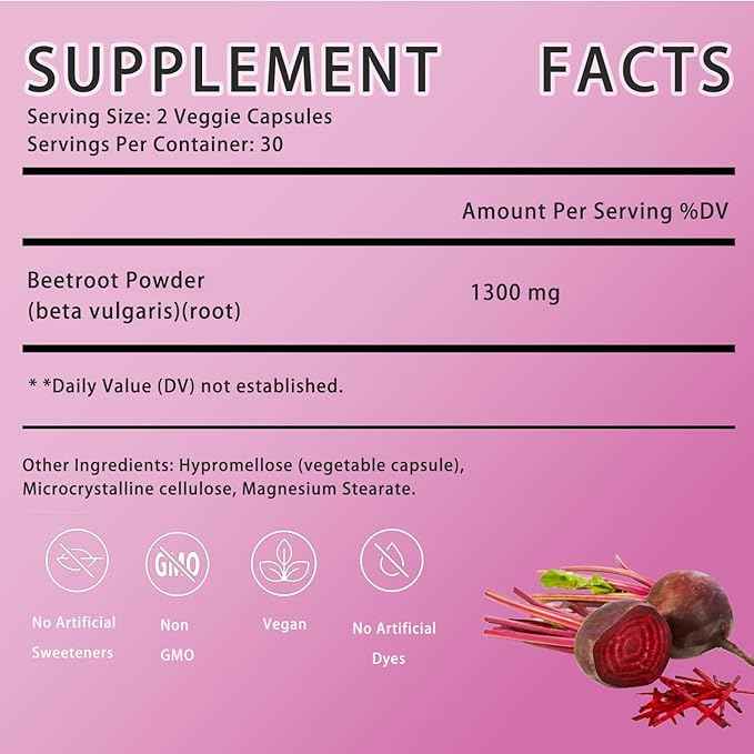 Beetroot Capsules Natural Red Beetroot Powder Supplement for Energy, Stamina & Heart Health