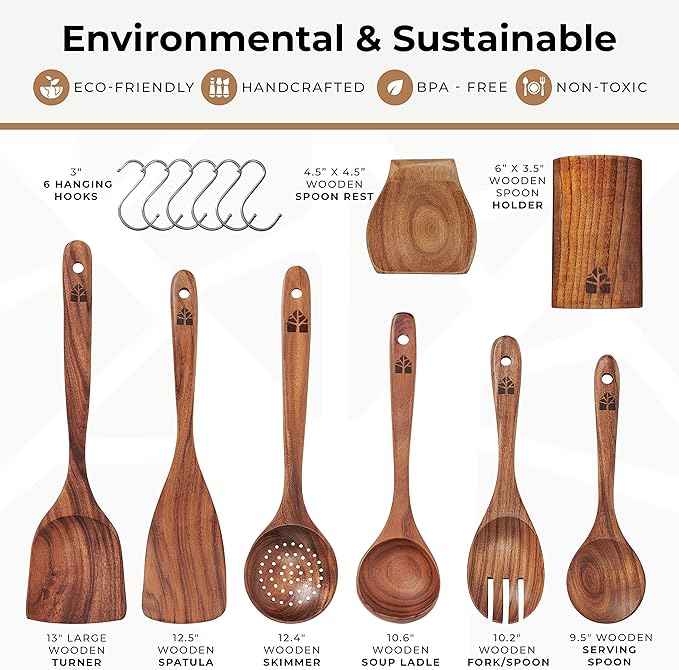 Acacia Wood Kitchenware Set Teak Long Handle Soup Spoon, Wooden Colander & Non-Stick Pan Shovel-Wholesale Kitchen Tools