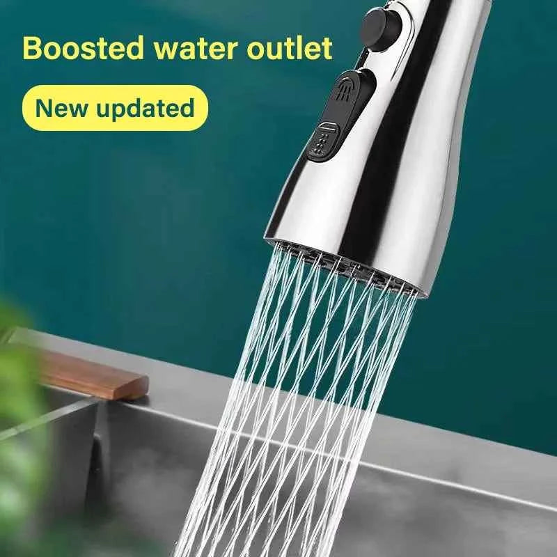 3-in-1 Kitchen Faucet Extender Universal 360° Rotating Pull-Out Tap with Multi-Mode Spray & Strong Water Pressure Booster - Kitchen Sink Accessories