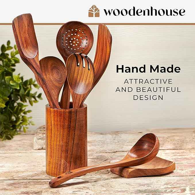 Acacia Wood Kitchenware Set Teak Long Handle Soup Spoon, Wooden Colander & Non-Stick Pan Shovel-Wholesale Kitchen Tools