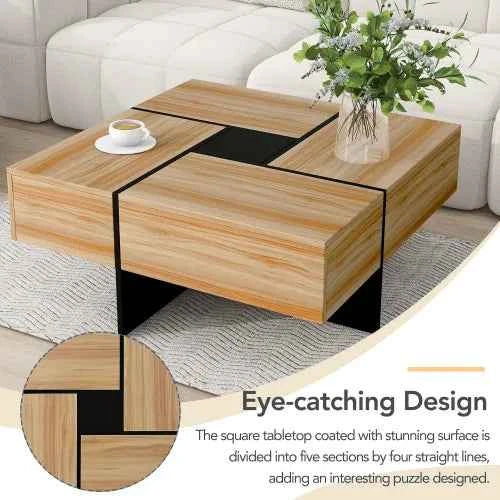 Unique Coffee Table with 4 Hidden Storage Compartments Modern Living Room Center Table with Smart Storage Design