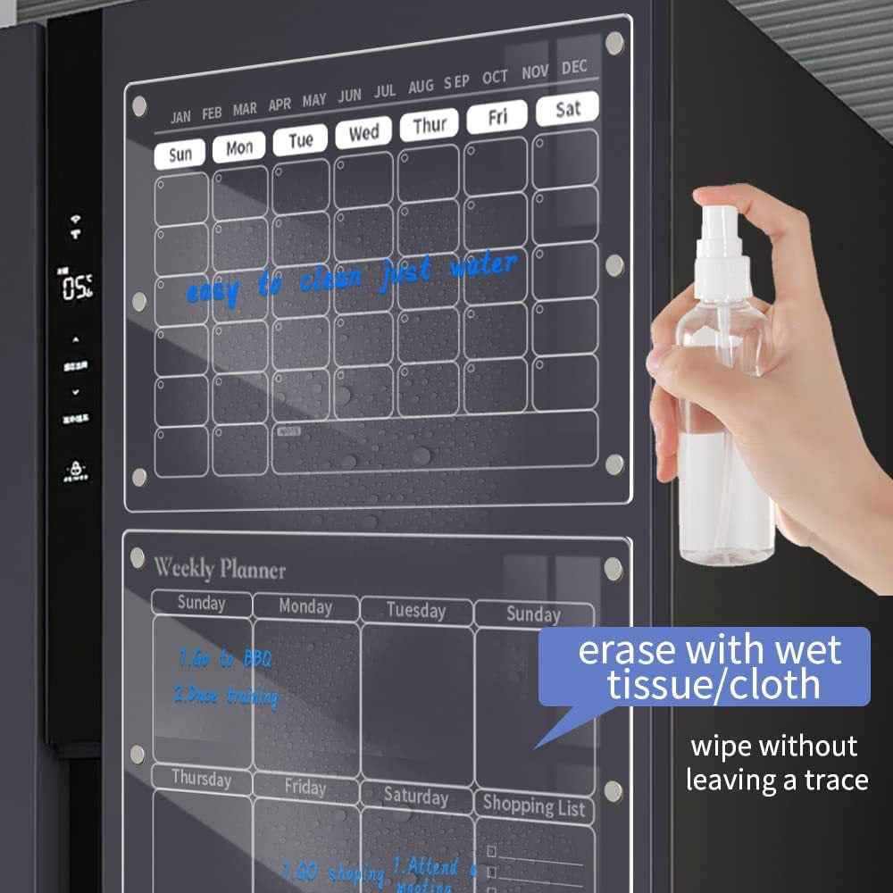 Magnetic Transparent Refrigerator Calendar Reusable Dry Erase Weekly Planner Board for Meal Planning & Home Organization