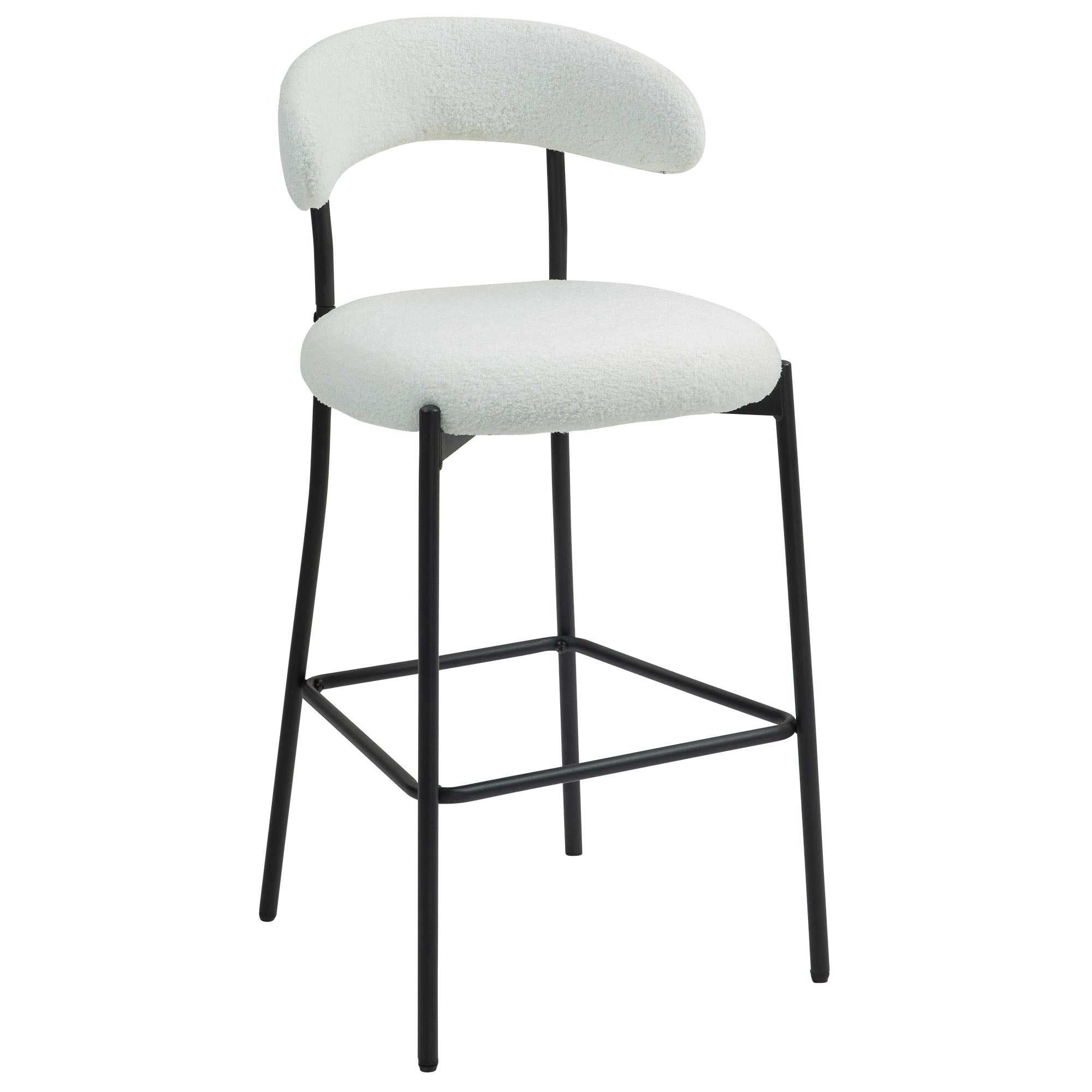 Height Bar Stools 26" Counter -Teddy Fabric Kitchen Island Chairs with Footrest, Modern Black Base (Snow White)