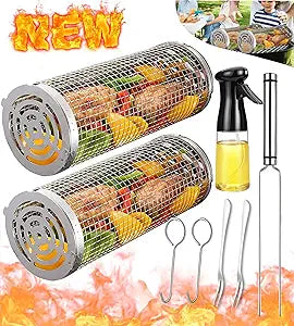 Portable Stainless Steel BBQ Cage | Outdoor Rotating Smoker Barrel.zerramart.online