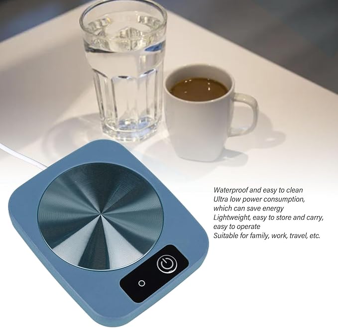 Person adjusting the temperature on the coaster with the cup of warm water.