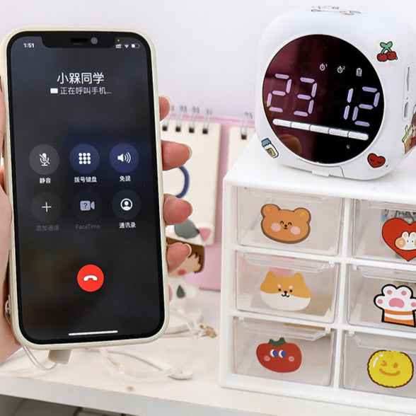 Mini Bluetooth Home Alarm Clock Speaker-High Volume Outdoor Subwoofer, Cute Cartoon Girl Design, Multi-Function Small Sound Device
