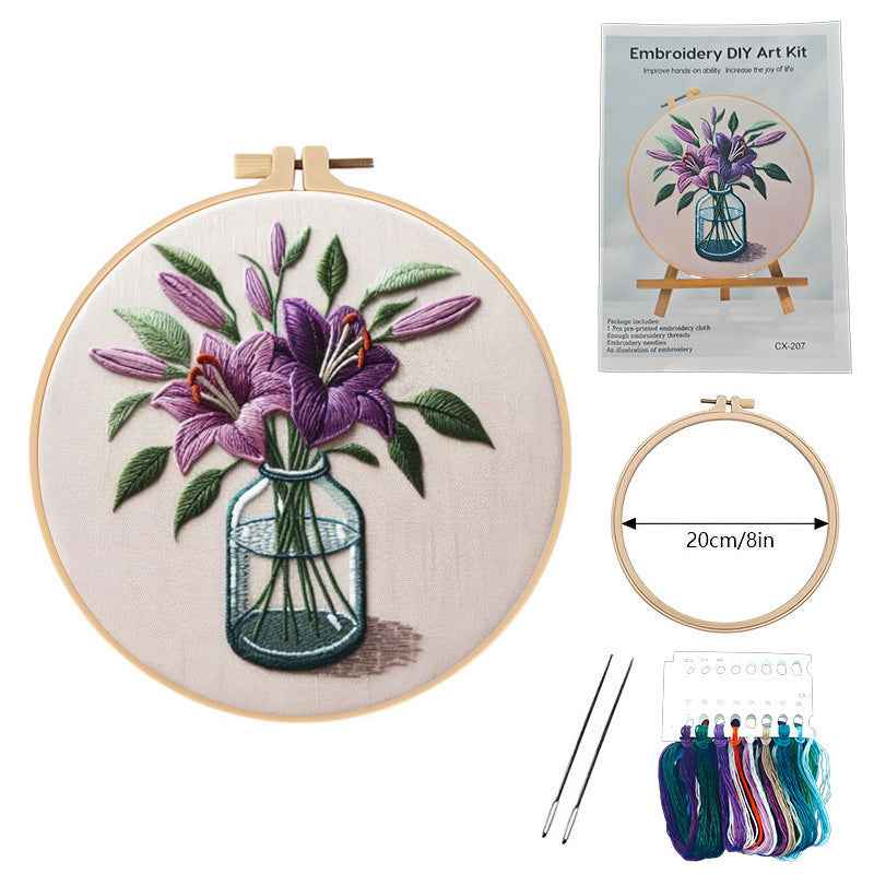 Elegant Purple Lily Flower Embroidery Design for Dress & Decor-Zerramart.online