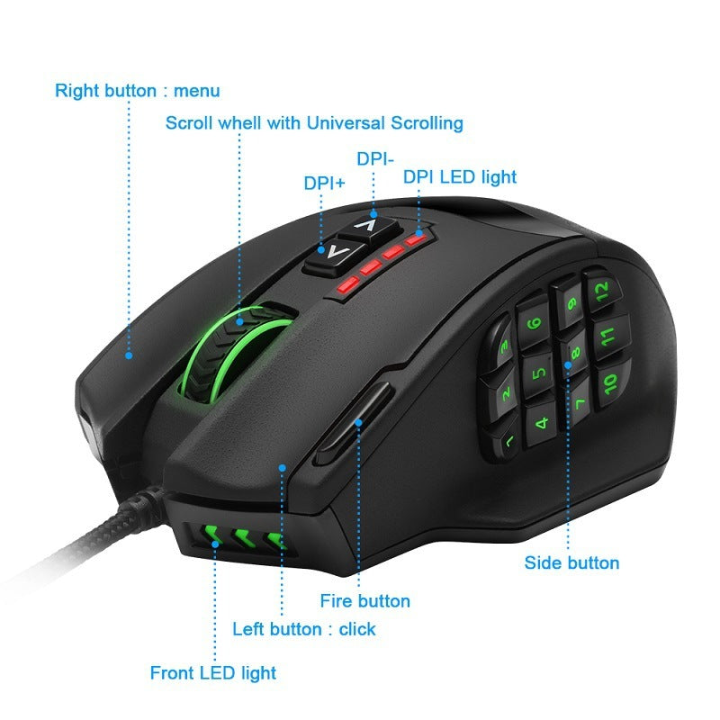 Gaming mouse with RGB lighting and adjustable DPI settings for accuracy