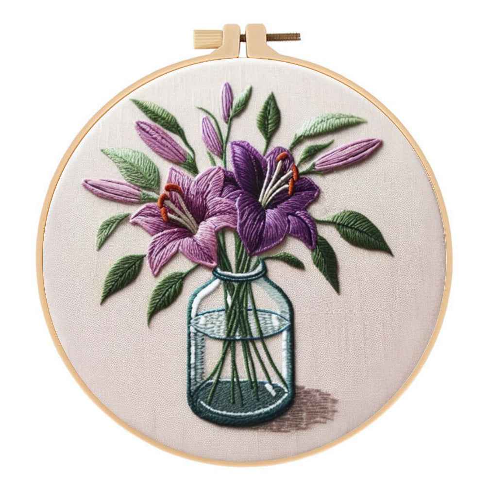 Elegant Purple Lily Flower Embroidery Design for Dress & Decor-Zerramart.online