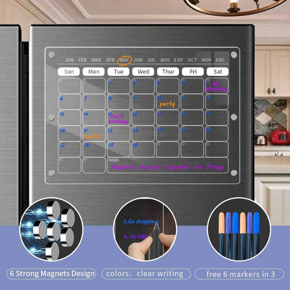 Magnetic Transparent Refrigerator Calendar Reusable Dry Erase Weekly Planner Board for Meal Planning & Home Organization