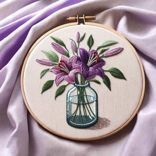 Elegant Purple Lily Flower Embroidery Design for Dress & Decor-Zerramart.online