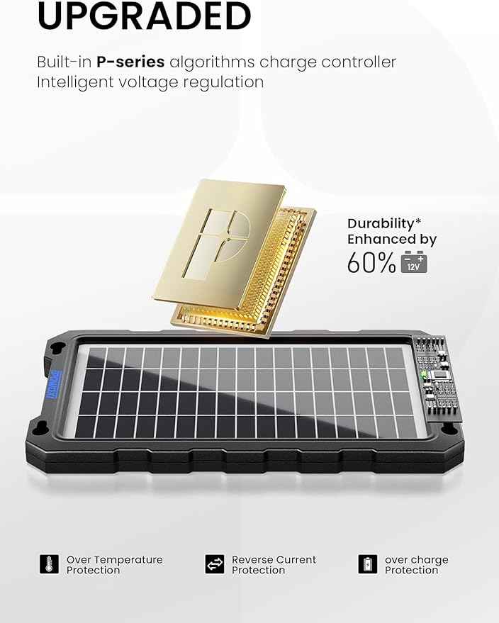 POWOXI 7.5W Solar Battery Trickle Charger Maintainer 12V , Portable Waterproof Solar Panel Kit for Car, Boat, RV & Motorcycle