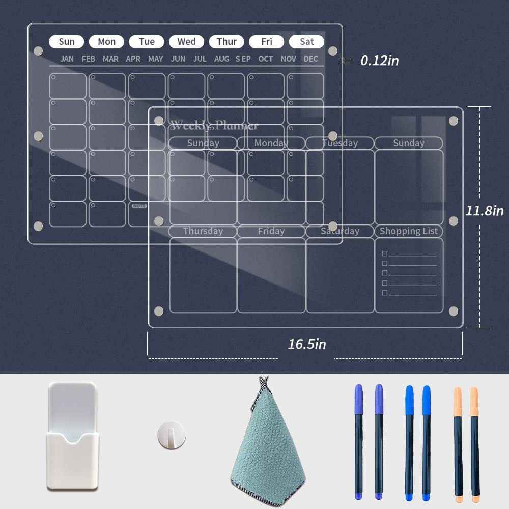 Magnetic Transparent Refrigerator Calendar Reusable Dry Erase Weekly Planner Board for Meal Planning & Home Organization